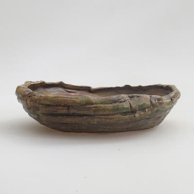 Ceramic bonsai bowl 16,5 x 16,5 x 4,5 cm, brown-green color - 1