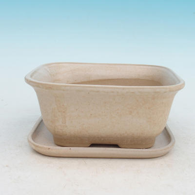 Bonsai bowl + tray H37 - bowl 14 x 12 x 7 cm, tray 14 x 13 x 1 cm, beige - bowl 14 x 12 x 7 cm, tray 14 x 13 x 1 cm - 1