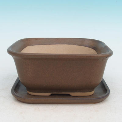 Bonsai bowl + tray H37 - bowl 14 x 12 x 7 cm, tray 14 x 13 x 1 cm, brown - bowl 14 x 12 x 7 cm, tray 14 x 13 x 1 cm - 1