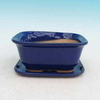 Bonsai bowl + tray H37 - bowl 14 x 12 x 7 cm, tray 14 x 13 x 1 cm, blue - bowl 14 x 12 x 7 cm, tray 14 x 13 x 1 cm - 1