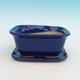 Bonsai bowl + tray H37 - bowl 14 x 12 x 7 cm, tray 14 x 13 x 1 cm, blue - bowl 14 x 12 x 7 cm, tray 14 x 13 x 1 cm - 1/3