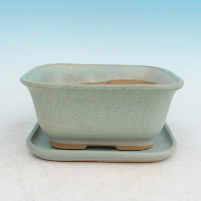 Bonsai bowl + tray H37 - bowl 14 x 12 x 7 cm, tray 14 x 13 x 1 cm, green - bowl 14 x 12 x 7 cm, tray 14 x 13 x 1 cm - 1