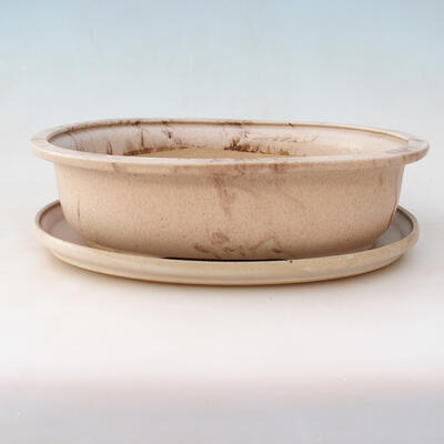 Ceramic bowl + saucer H54 - bowl 35 x 28 x 9.5 cm saucer 36 x 29 x 2 cm, beige - 1