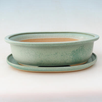 Ceramic bowl + saucer H54 - bowl 35 x 28 x 9.5 cm saucer 36 x 29 x 2 cm, green - 1