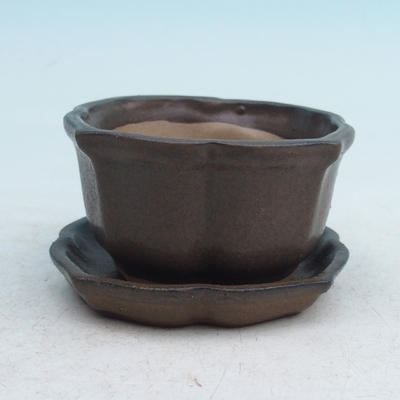 Bonsai bowl + tray H95 - bowl 7 x 7 x 4,5 cm, tray 7 x 7 x 1 cm, brown - bowl 7 x 7 x 4,5 cm, tray 7 x 7 x 1 cm - 1