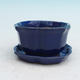 Bonsai bowl + tray H95 - bowl 7 x 7 x 4,5 cm, tray 7 x 7 x 1 cm, blue - bowl 7 x 7 x 4,5 cm, tray 7 x 7 x 1 cm - 1/3