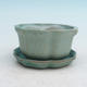 Bonsai bowl + tray H95 - bowl 7 x 7 x 4,5 cm, tray 7 x 7 x 1 cm, green - bowl 7 x 7 x 4,5 cm, tray 7 x 7 x 1 cm - 1/3