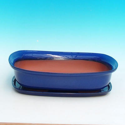 Bonsai bowl tray H10 - bowl 37 x 27 x 10 cm, tray 34 x 23 x 2 cm, blue - bowl 37 x 27 x 10 cm, tray 34 x 23 x 2 cm - 1