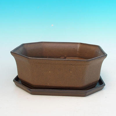 Bonsai bowl tray H14 - bowl 17,5 x 17,5 x 6,5, tray 17,5 x 17,5 x 1,5, brown - bowl 17,5 x 17,5 x 6,5, tray underneath 17,5 x 17,5 x 1,5 - 1
