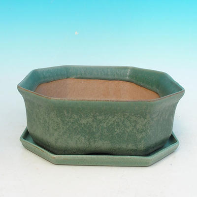Bonsai bowl + tray H 13 - bowl11,5 x 11,5 x 4,5 cm, tray 11,5 x 11,5 x 1 cm, green - bowl 11,5 x 11,5 x 4,5 cm, podmiska 11,5 x 11,5 x 1 cm - 1