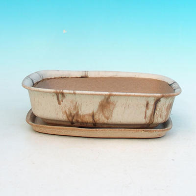 Bonsai bowl + tray H02 - tray 19 x 13,5 x 5 cm, tray 17 x 12 x 1 cm, beige - bowl 19 x 13,5 x 5 cm, tray 17 x 12 x 1 cm - 1