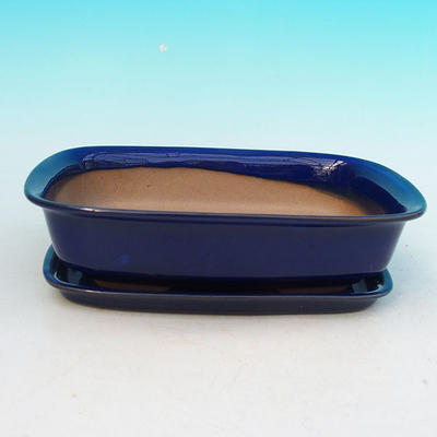 Bonsai bowl + tray H02 - tray 19 x 13,5 x 5 cm, tray 17 x 12 x 1 cm, blue - bowl 19 x 13,5 x 5 cm, tray 17 x 12 x 1 cm - 1