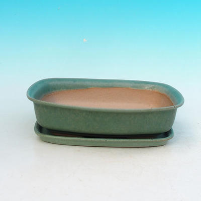 Bonsai bowl tray H10 - bowl 37 x 27 x 10 cm, tray 34 x 23 x 2 cm, green- bowl 37 x 27 x 10 cm, tray 34 x 23 x 2 cm - 1