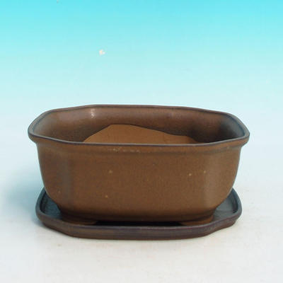 Bonsai bowl H31 - bowl 14,5 x 12,5 x 6 cm, bowl 14,5 x 12,5 x 1 cm, brown - bowl 14,5 x 12,5 x 6 cm, tray 14,5 x 12,5 x 1 cm - 1