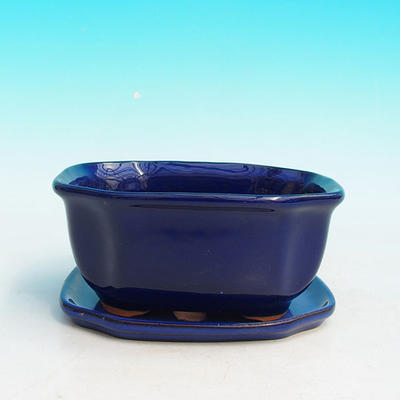 Bonsai bowl tray H32 - bowl 12.5 x 10.5 x 6 cm, tray 12.5 x 10.5 x 1 cm, blue bowl 12.5 x 10.5 x 6 cm, tray 12.5 x 10.5 x 1 cm - 1