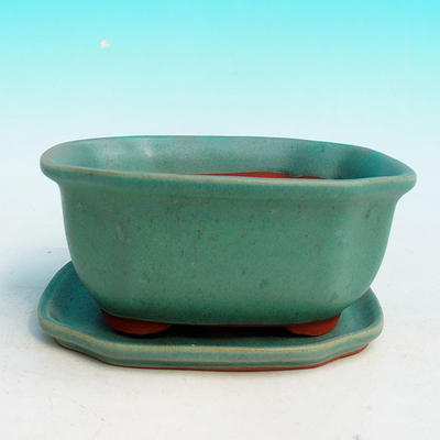 Bonsai bowl tray H32 - bowl 12.5 x 10.5 x 6 cm, tray 12.5 x 10.5 x 1 cm, green bowl 12.5 x 10.5 x 6 cm, tray 12.5 x 10.5 x 1 cm - 1