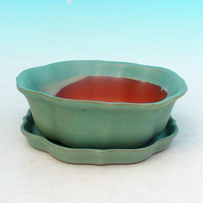 Bonsai bowl tray H06 - bowl 14,5 x 14,5 x 4,5, tray 13,5 x 13,5 x 1,5 cm, blue - bowl 14,5 x 14,5 x 4,5, tray 13,5 x 13,5 x 1,5 cm - 1