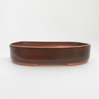 Ceramic bonsai bowl 15.5 x 10.5 x 3 cm, brown color - 1