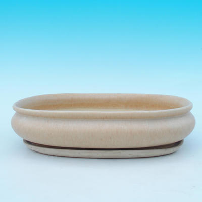 Bonsai bowl tray H15 - bowl 26,5 x 17 x 6 cm, tray 24,5 x 15 x 1,5 cm, beige - 1