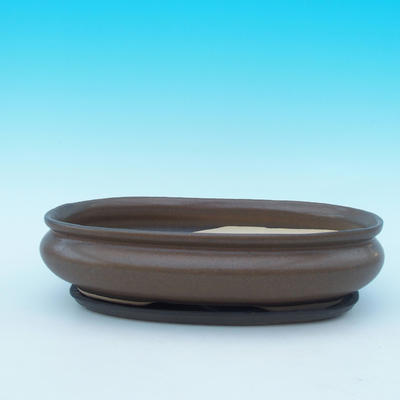 Bonsai bowl tray H15 - bowl 26,5 x 17 x 6 cm, tray 24,5 x 15 x 1,5 cm, brown - 1