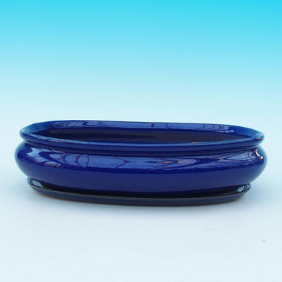 Bonsai bowl tray H15 - bowl 26,5 x 17 x 6 cm, tray 24,5 x 15 x 1,5 cm, blue - 1