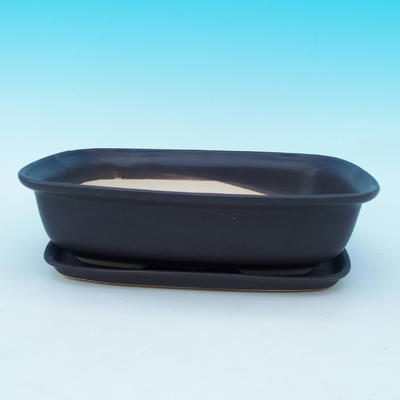 Bonsai bowl + tray H09 - bowl 31 x 21 x 8 cm, tray 28 x 19 x 1,5 cm, black matt - bowl 31 x 21 x 8 cm, tray 28 x 19 x 1,5 cm - 1