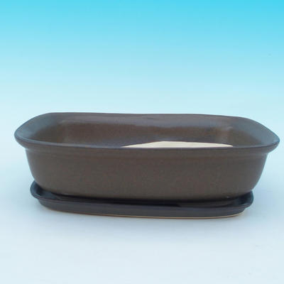Bonsai bowl, tray H 08 - bowl 24,5 x 18 x 7 cm, tray 23 x 16 x 1,5 cm, brown - bowl 24,5 x 18 x 7 cm, tray 23 x 16 x 1,5 cm - 1