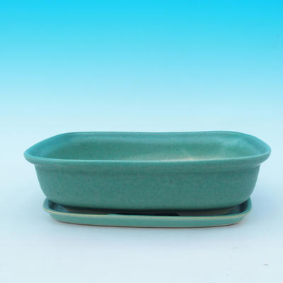 Bonsai bowl + tray H09 - bowl 31 x 21 x 8 cm, tray 28 x 19 x 1,5 cm, green - bowl 31 x 21 x 8 cm, tray 28 x 19 x 1,5 cm - 1