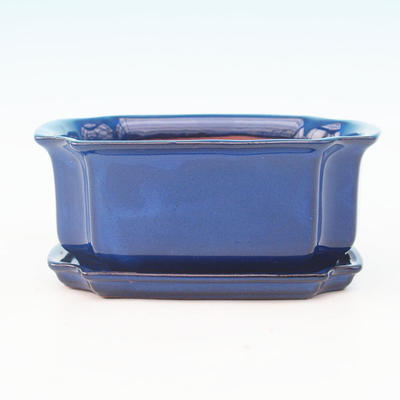 Bonsai bowl + tray H01 - tray 12 x 9 x 5 cm, tray 11,5 x 8,5 x 1 cm, blue - bowl 12 x 9 x 5 cm, podmiska 11,5 x 8,5 x 1 cm - 2