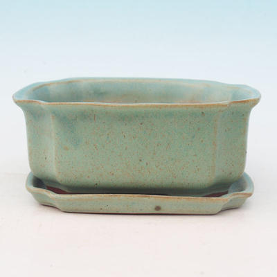 Bonsai bowl + tray H01 - tray 12 x 9 x 5 cm, tray 11,5 x 8,5 x 1 cm, green - bowl 12 x 9 x 5 cm, podmiska 11,5 x 8,5 x 1 cm - 2