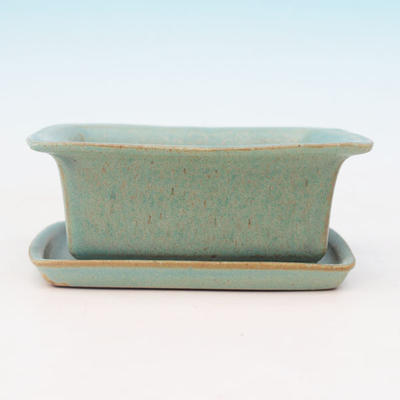 Bonsai bowl H1 - 11,5 x 10 x 4,5 cm, 1 x 9,5 x 1 cm, green - 11,5 x 10 x 4,5 cm, tray 1 x 9,5 x 1 cm - 2