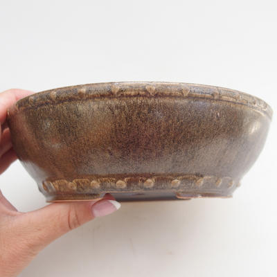 Ceramic bonsai bowl 17,5 x 17,5 x 5 cm, brown color - 2