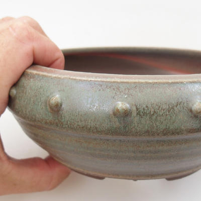 Ceramic bonsai bowl - 14 x 14 x 6 cm, color green - 2