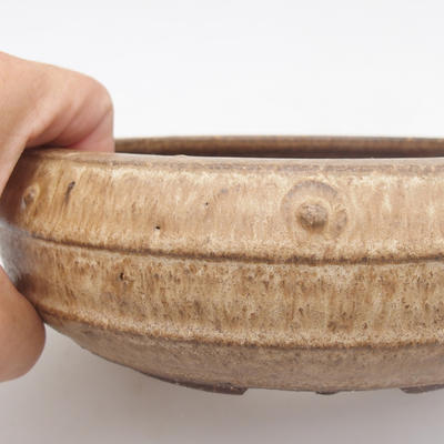 Ceramic bonsai bowl - 17 x 17 x 5,5 cm, brown-beige color - 2