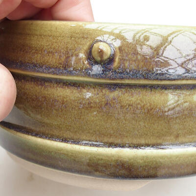 Ceramic bonsai bowl 14.5 x 14.5 x 7.5 cm, color green-brown - 2