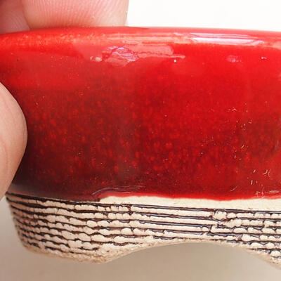 Ceramic bonsai bowl 7 x 7 x 3 cm, color red - 2