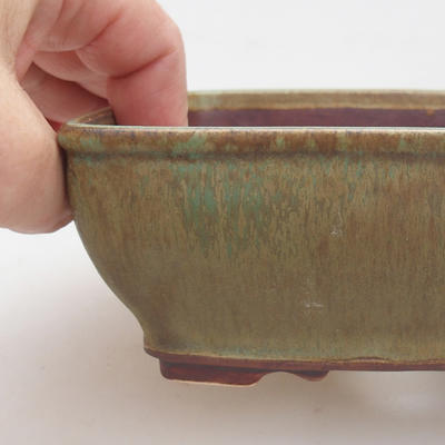 Ceramic bonsai bowl 15 x 12 x 5 cm, green-brown color - 2