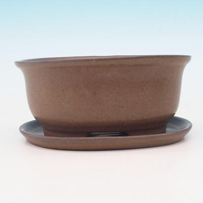 Bonsai bowl tray H 30 - bowl 12 x 10 x 5 cm, tray 12 x 10 x 1 cm, brown - bowl 12 x 10 x 5 cm, tray 12 x 10 x 1 cm - 2