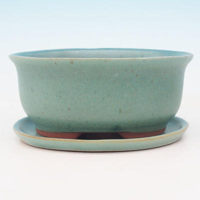 Bonsai bowl tray H 30 - bowl 12 x 10 x 5 cm, tray 12 x 10 x 1 cm, green - bowl 12 x 10 x 5 cm, tray 12 x 10 x 1 cm - 2