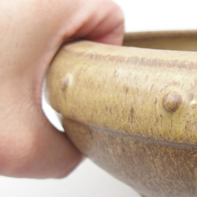 Ceramic bonsai bowl 22,5 x 22,5 x 7 cm, yellow-brown color - 2