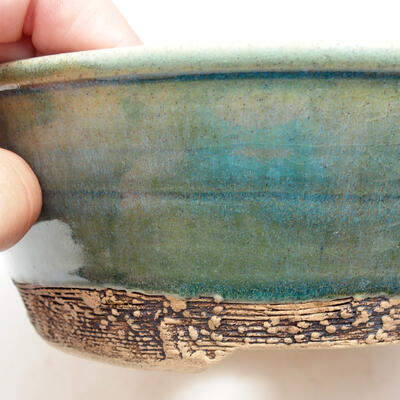 Ceramic bonsai bowl 17.5 x 17.5 x 6.5 cm, color green - 2