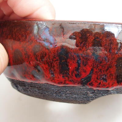 Ceramic bonsai bowl 12.5 x 12.5 x 4.5 cm, color red-black - 2