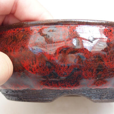 Ceramic bonsai bowl 14 x 14 x 5.5 cm, color red-black - 2