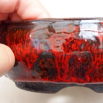 Ceramic bonsai bowl 13 x 13 x 5 cm, color red-black - 2