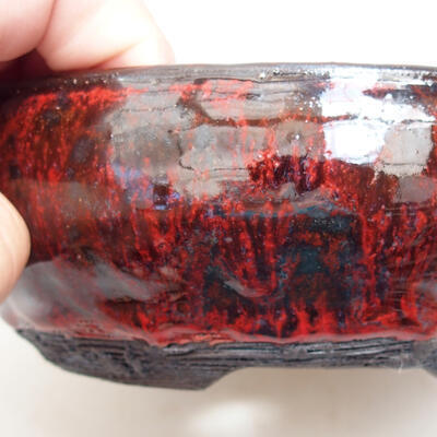 Ceramic bonsai bowl 13.5 x 13.5 x 5 cm, color red-black - 2