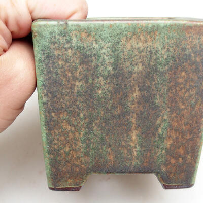 Ceramic bonsai bowl 8.5 x 8.5 x 8.5 cm, color green-brown - 2