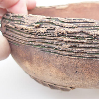 Ceramic bonsai bowl 17 x 17 x 6,5 cm, green-brown color - 2