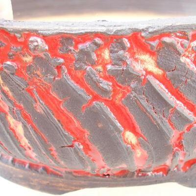 Ceramic bonsai bowl 16.5 x 16.5 x 6.5 cm, cracked red color - 2