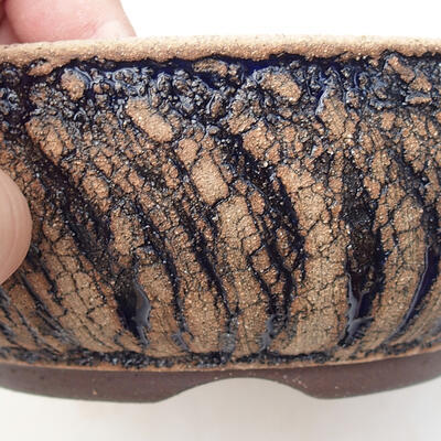 Ceramic bonsai bowl 16.5 x 16.5 x 6 cm, crack blue color - 2