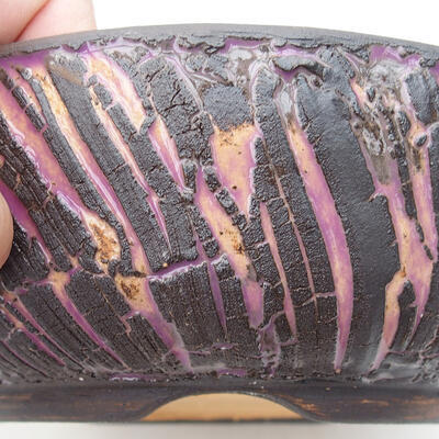 Ceramic bonsai bowl 17.5 x 17.5 x 6 cm, cracked purple color - 2